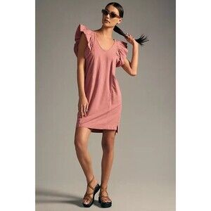 Daily Practice by Anthropologie Flutter-Sleeve Tee Dress Cotton Ruffle L 264166